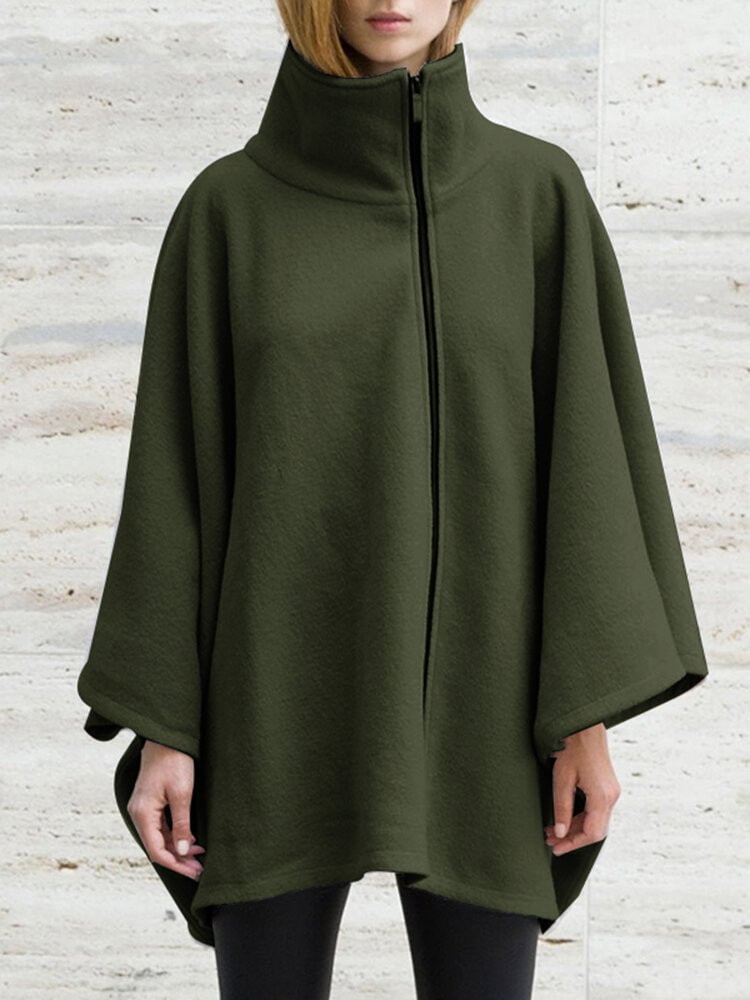 Solid Color High Neck Long Sleeve Loose Casual Coat For Women - Shop Trendy Women's Clothing | LoverChic