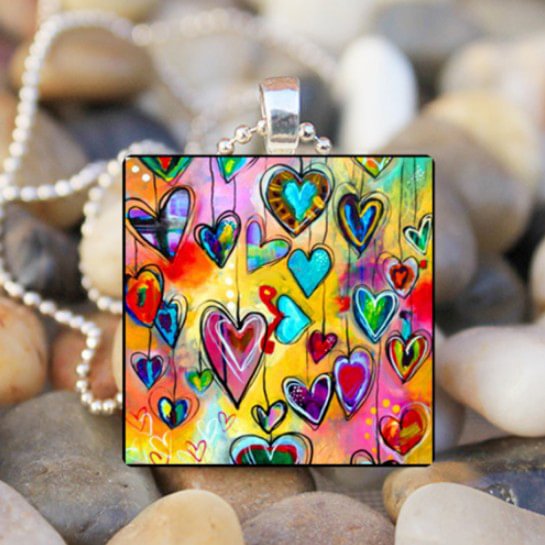 Love balloon cartoon heart-shaped glass necklace