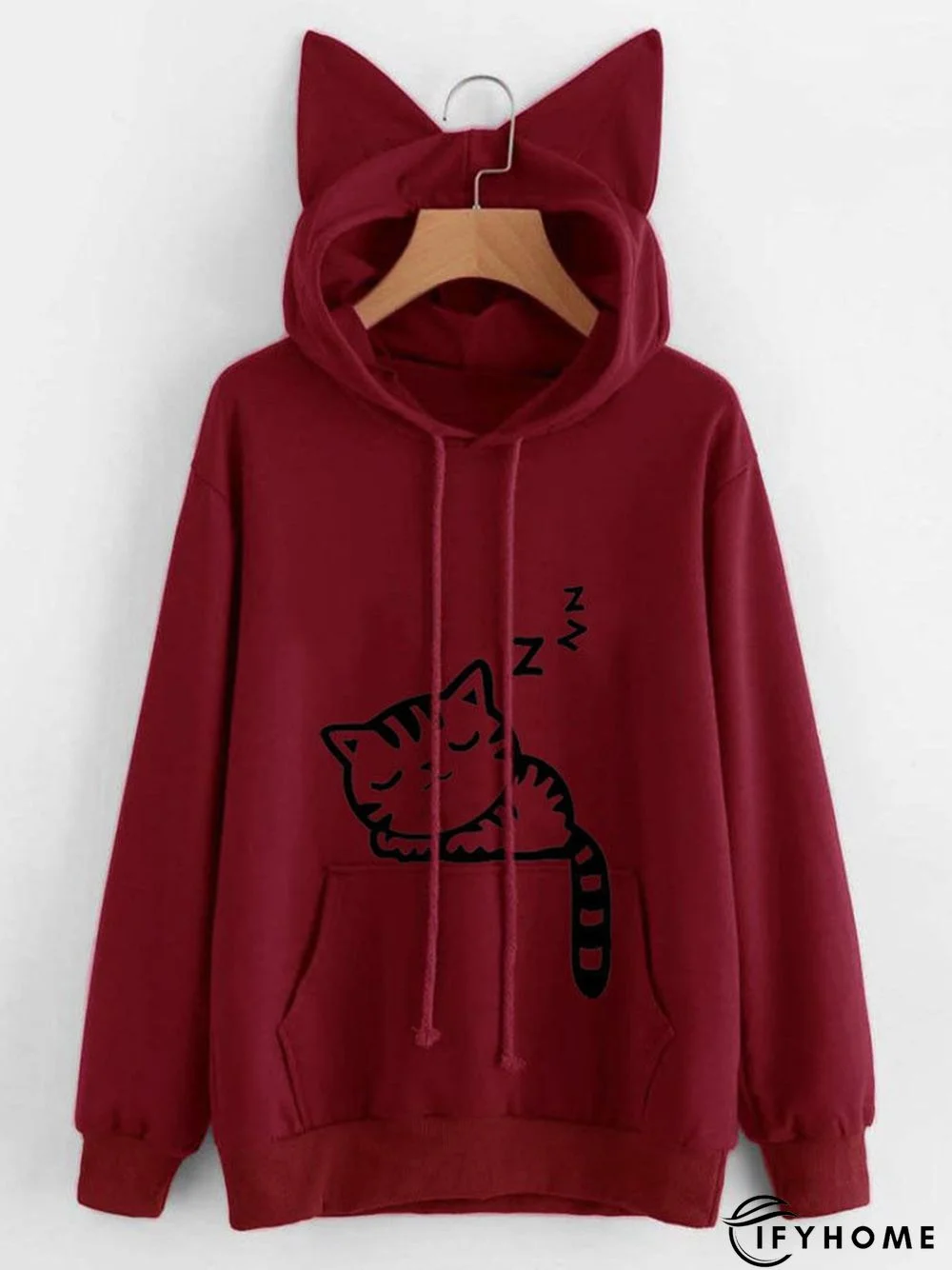 Long Sleeve Cat Printed Hoodie | IFYHOME