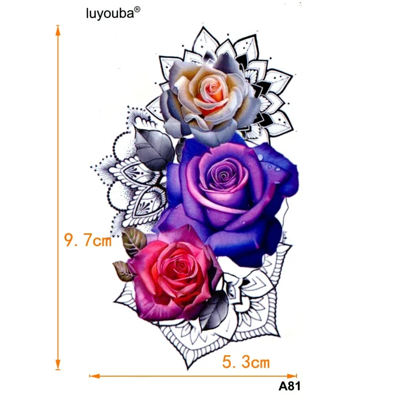 Red Rose Waterproof Temporary Tattoo Men Flower Henna Flash Tattoo Tatuajes Tatoo Kids Stickers Temporary Tattoos Sleeves