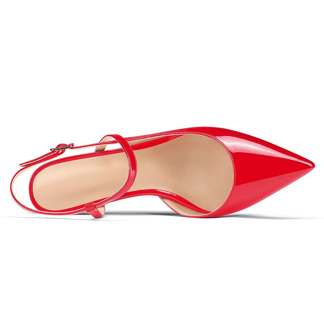 65mm Women Slingback Pumps Ankle Strap Jenlove Stiletto Mid Heel Close Pointed Toe Dress Shoes-MERUMOTE