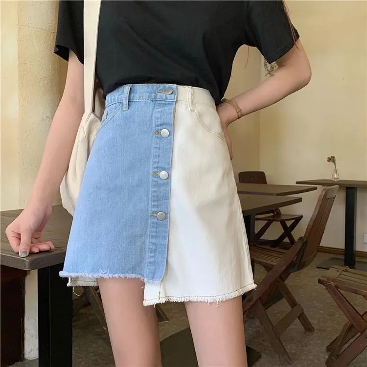 Colorblock Denim Mini Skirt main image 0
