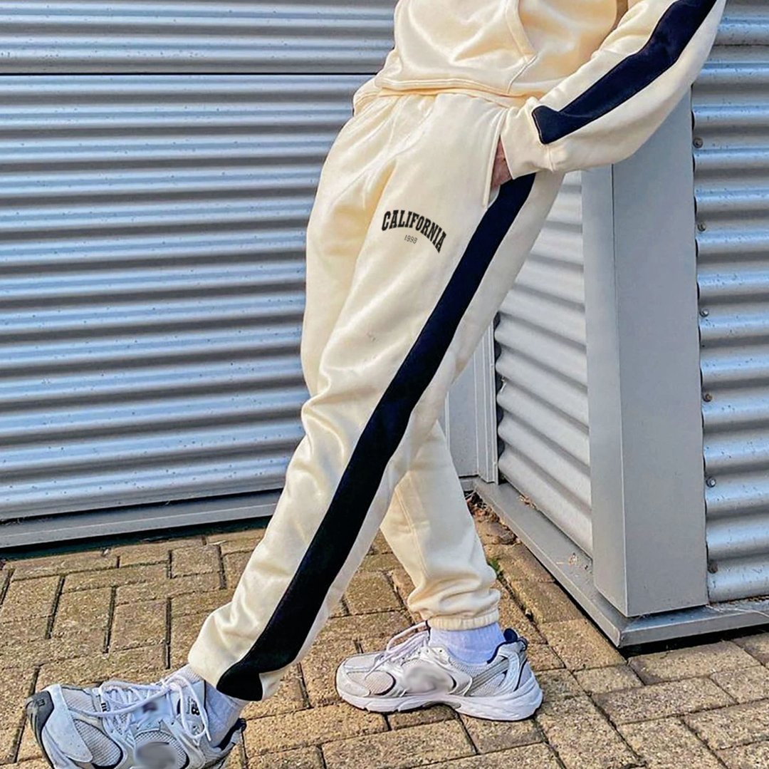 Fashion Preppy Colorblock Letter Print Casual Pants