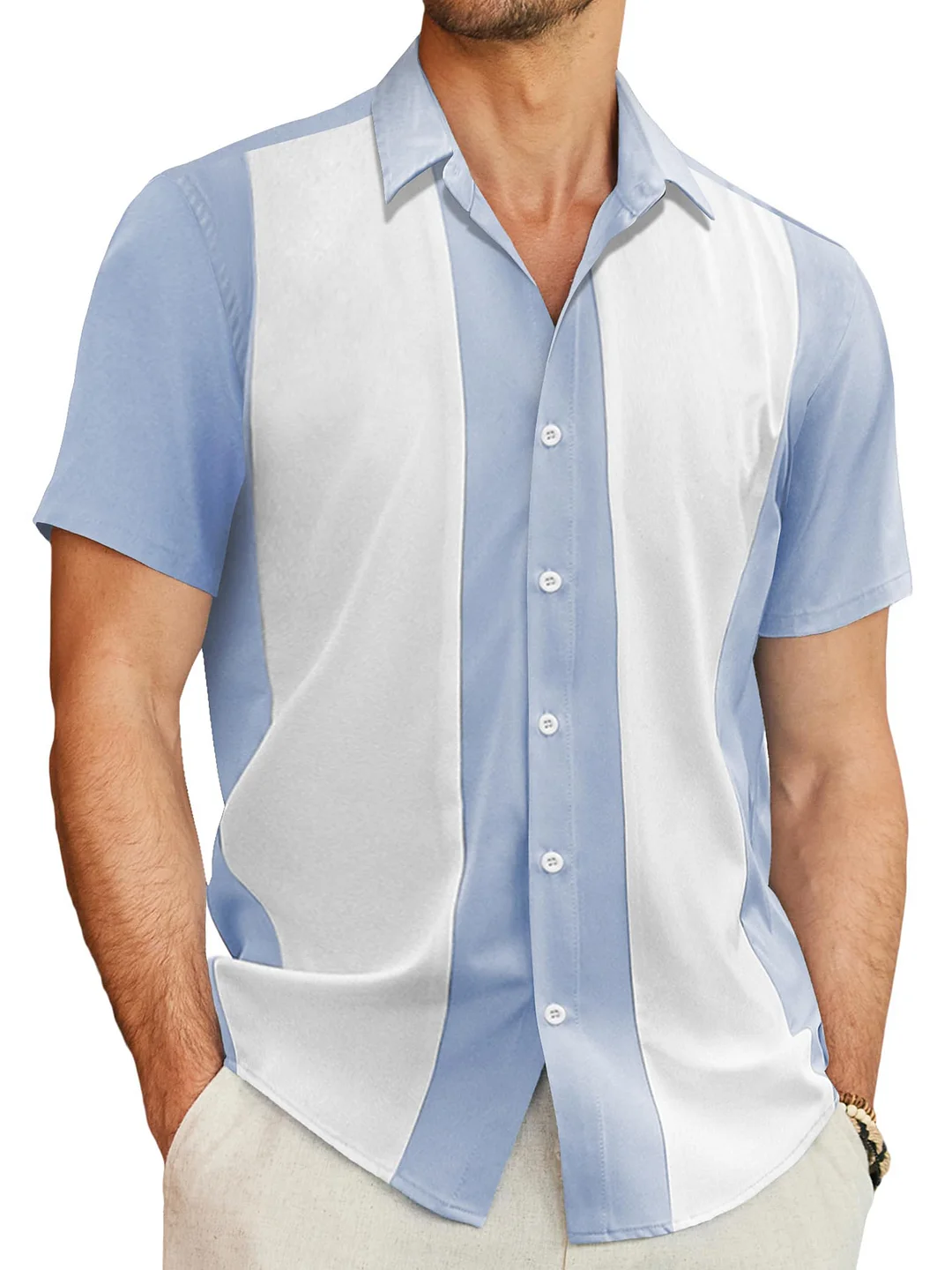 Men's Contrast Stripe Casual Everyday Hawaiian Short Sleeve Shirt