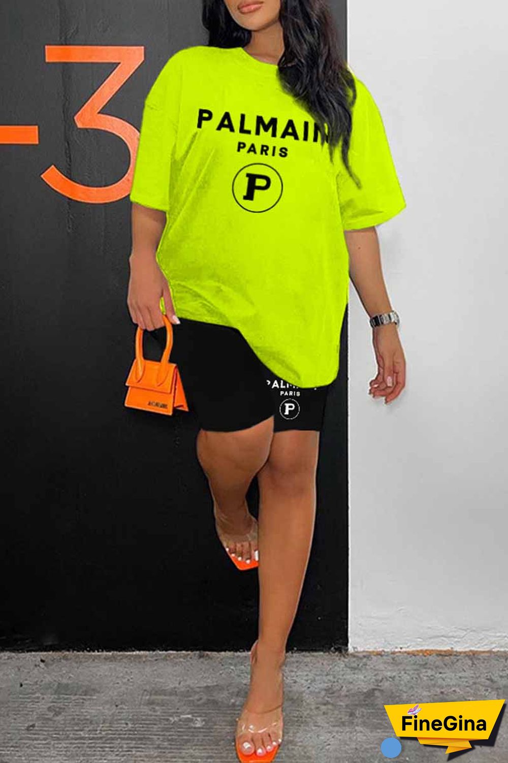 Blue Casual Print Letter O Neck Short Sleeve Two Pieces