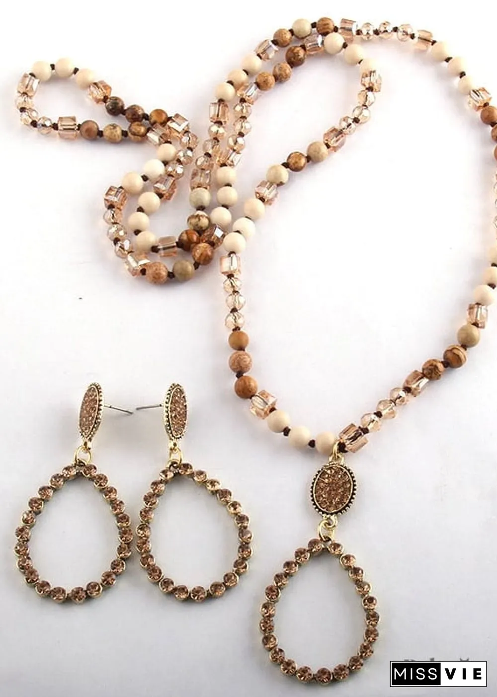 Boho Necklace, Jewelry Set, RH Amazonite Crystal Green Black Natural Stone