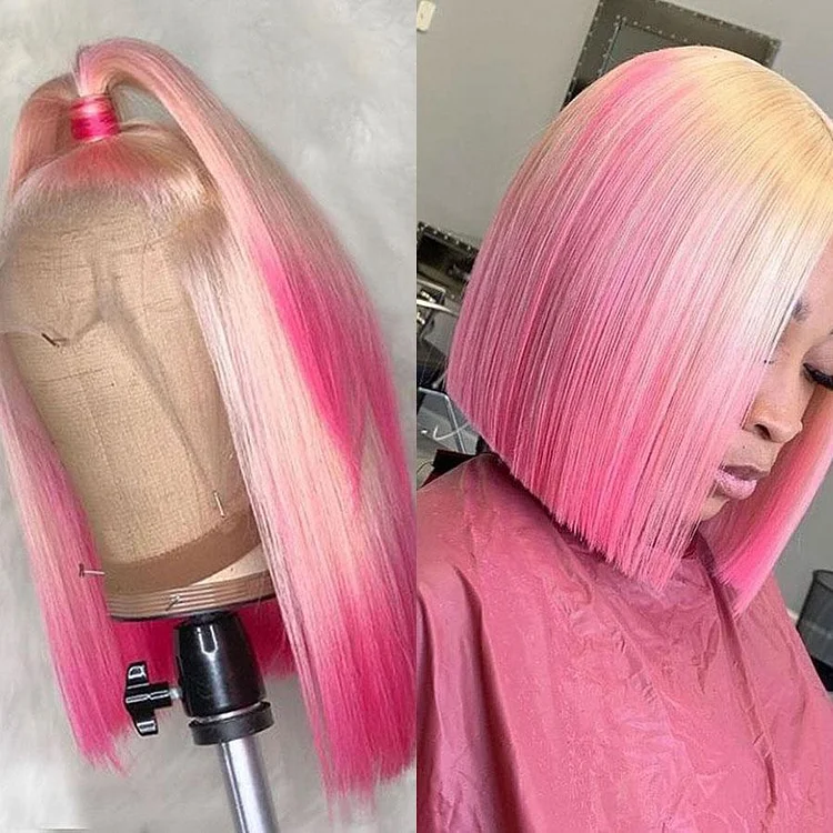 Pink Wig Straight Bob Lace Front Wigs Green Ginger Grey Colored Human Hair Wigs Peruvian 613 Lace Front Wig Ombre Bob Wig