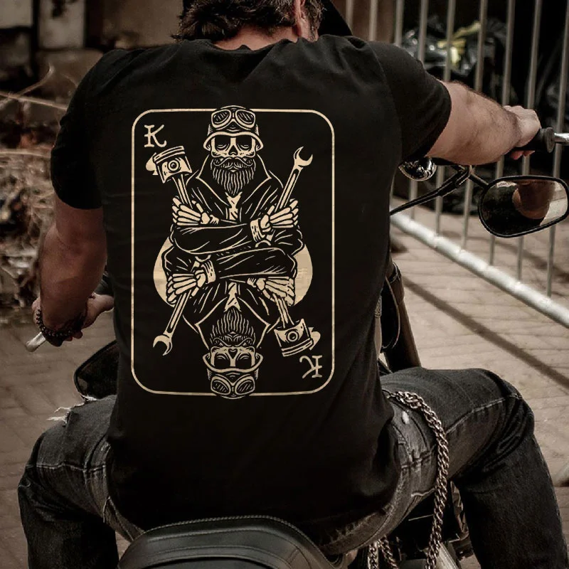 Skull King on the Poker K Motor Item Black Print T-Shirt