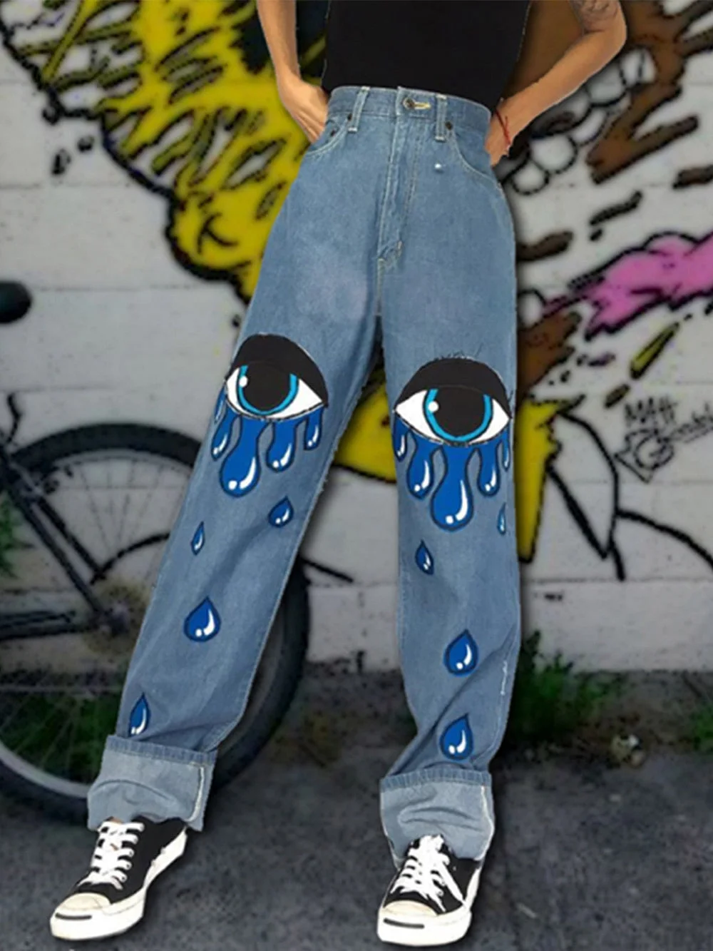 Sonicelife Fashion Vintage Jeans Woman High Waist Jeans Women Printed Casual Trousers Long Pant Vintage Boyfriends Jeans Denim Jeans Female