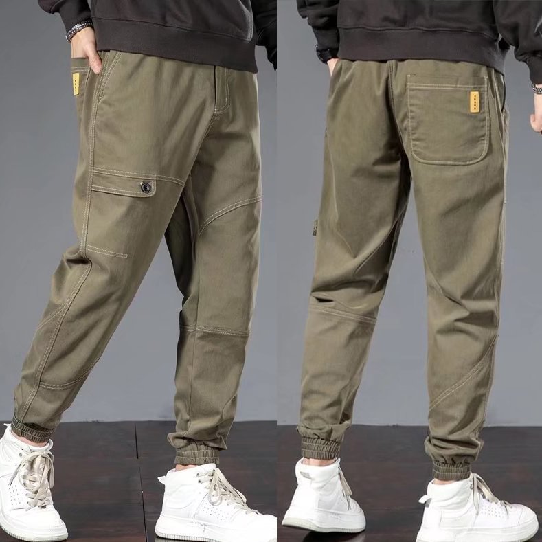 Men's elastic waist loose elastic trousers
