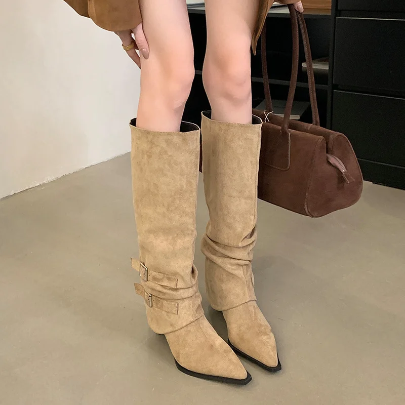 Breakj Breakj Pointed Folding Pile Boots Women 2025 Autumn And Winter New Detachable Two-Dable And Long Boots High And Short Boots