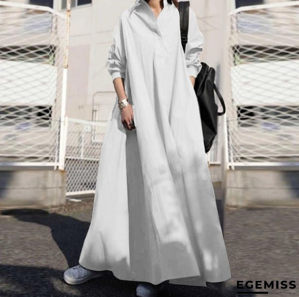 Big Solid Color Cotton and Linen Retro Dress Black Dresses | EGEMISS