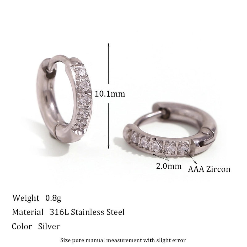 1 Pair Minimalist Round Solid Color Plating Inlay 304 Stainless Steel Zircon 18K Gold Plated Hoop Earrings
