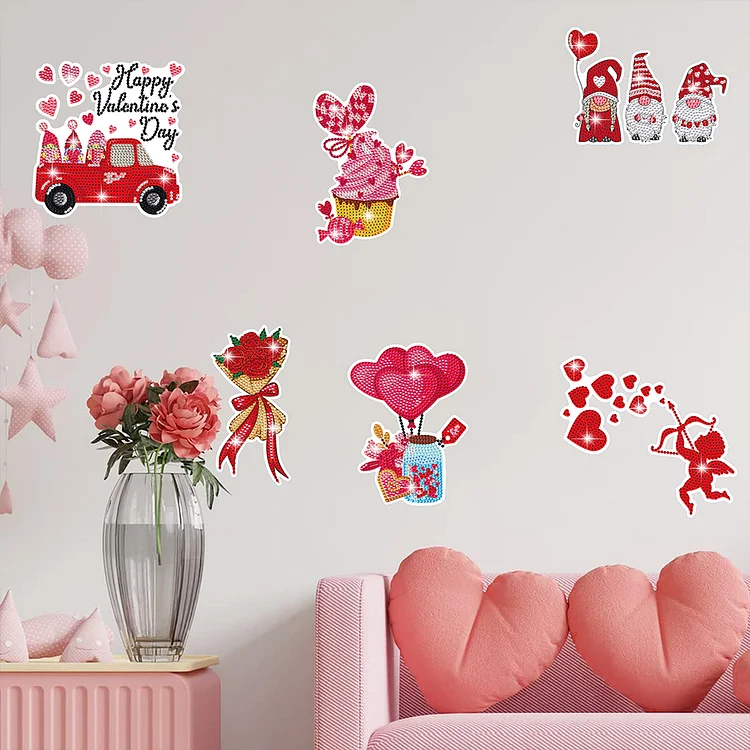 6 Pcs Valentine Bear Gnome Diamond Painting Sticker Art Craft for