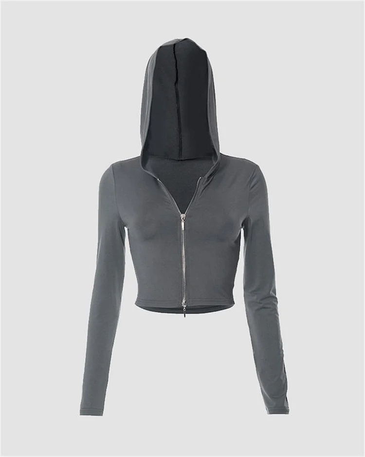 Sporty Cropped Zip Up Hoodie