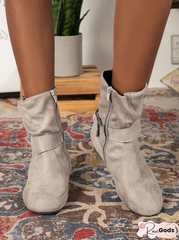 Plain Buckle Zipper Casual Inner Heightening Boots