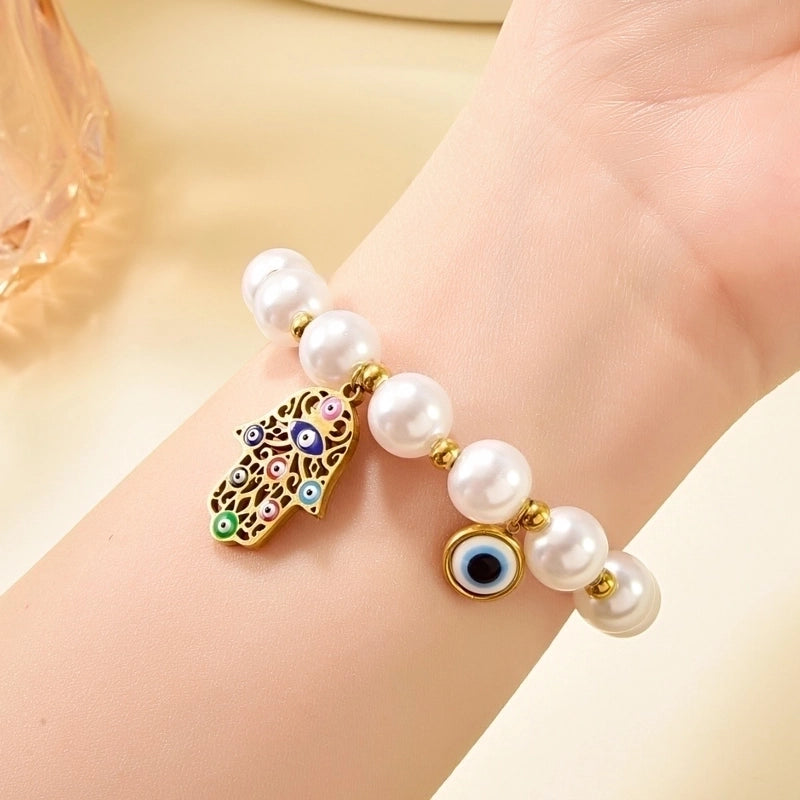 Novelty Minimalist Classic Style Devil’s Eye Palm Red Heart 304 Stainless Steel 18K Gold Plated Zircon  Bracelets In Bulk