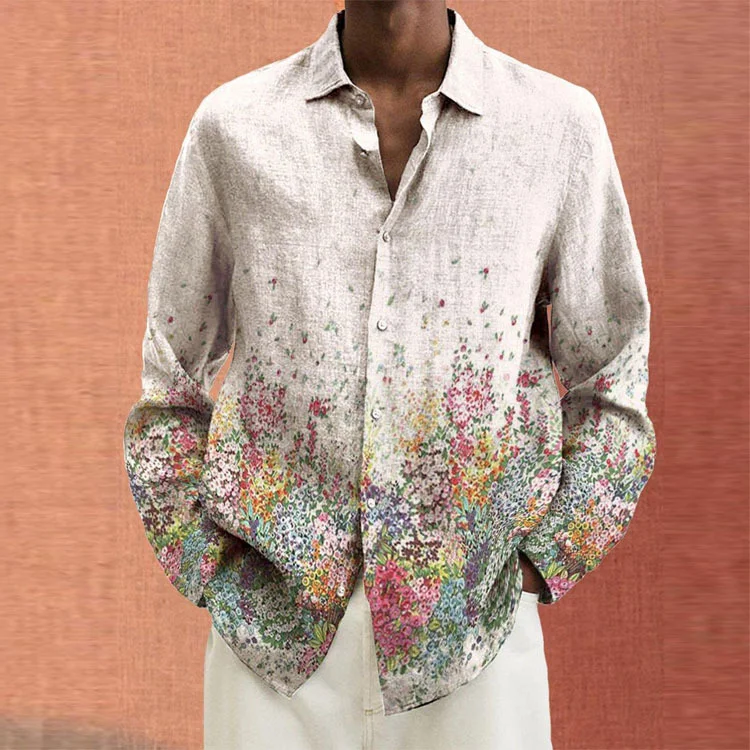 Casual Gradient Artistic Floral Print Shirt