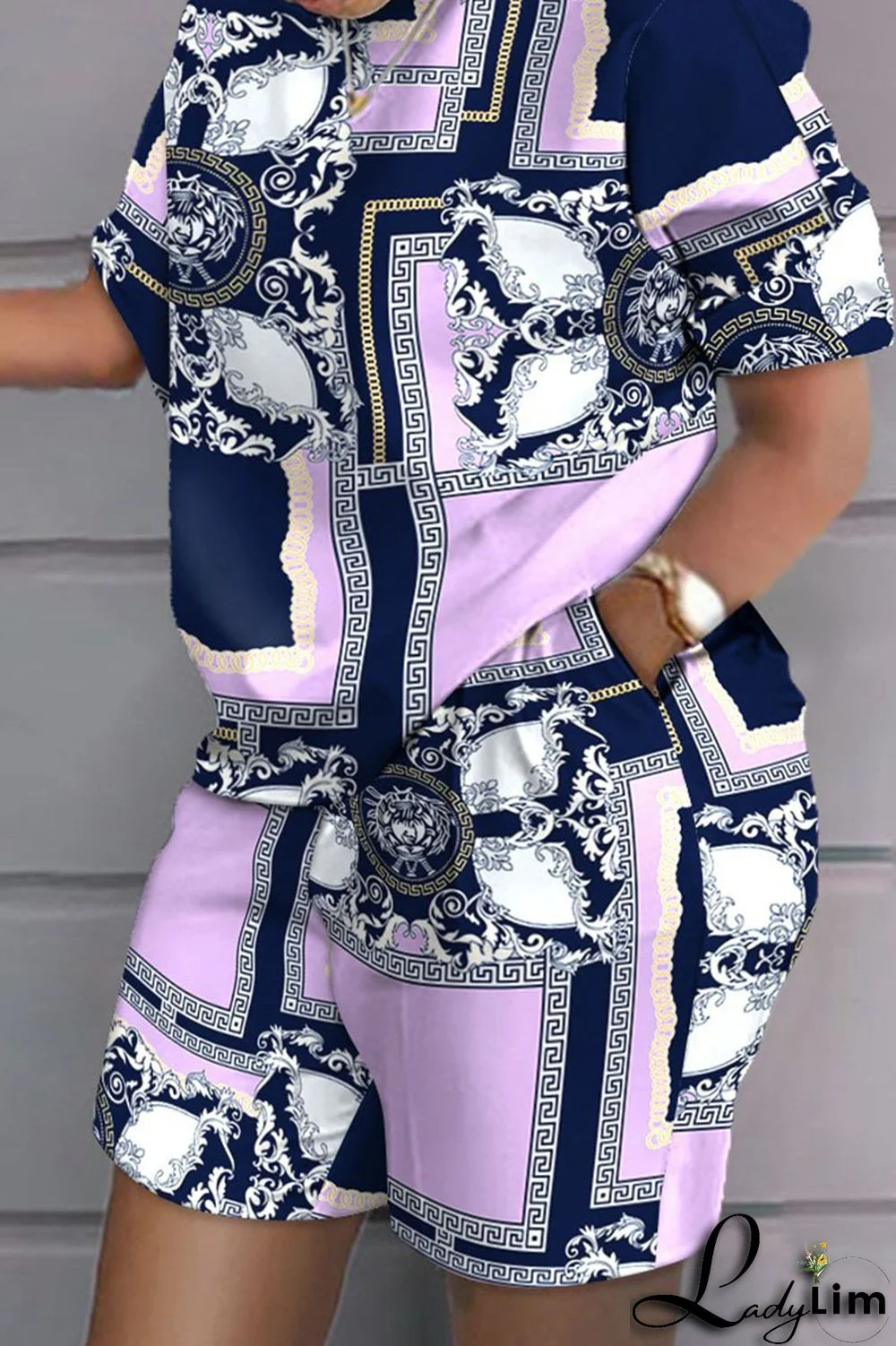 Black Casual Street Print Patchwork O Neck Two Pieces