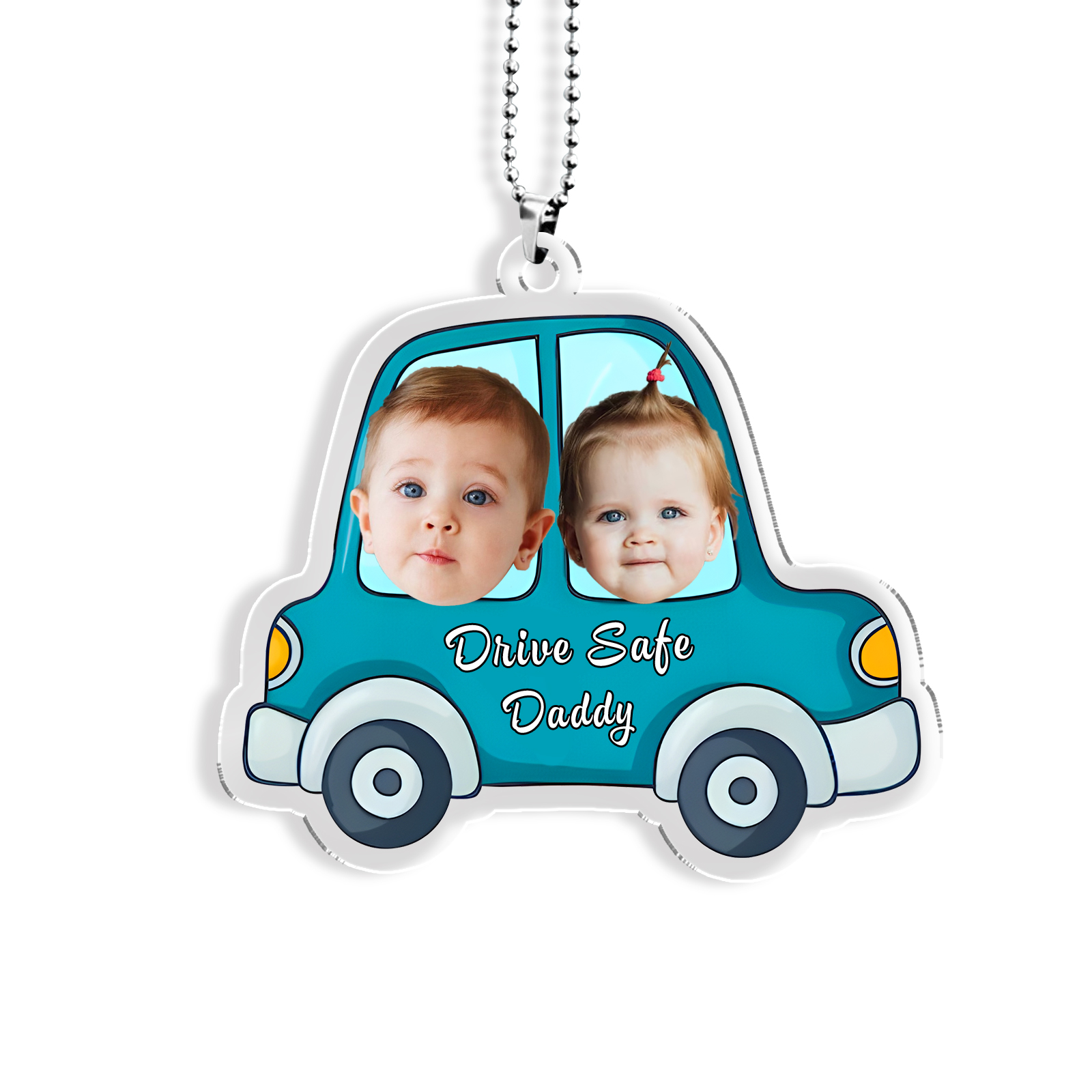 Personalised Blue Car Acrylic Hanging Ornament Custom 2 Photos & 1 Text & 1 Name Keychain Pedant Gift for Mom/Dad-Jessemade AU