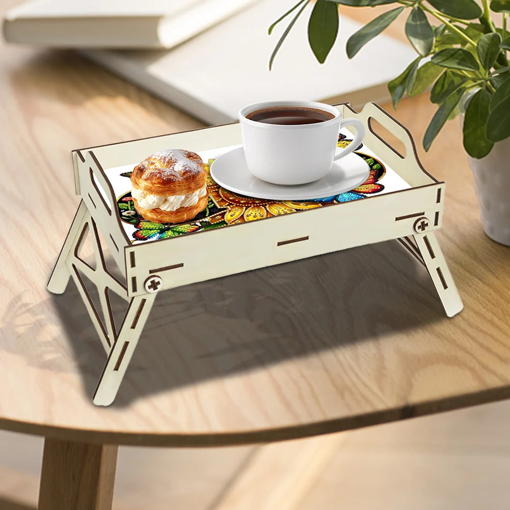 5D DIY God Diamond Painting Wooden Serving Tray with Handle for Coffee Table