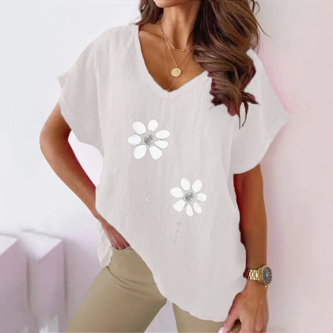 Sleeveless T-shirt with Daisy print round neck