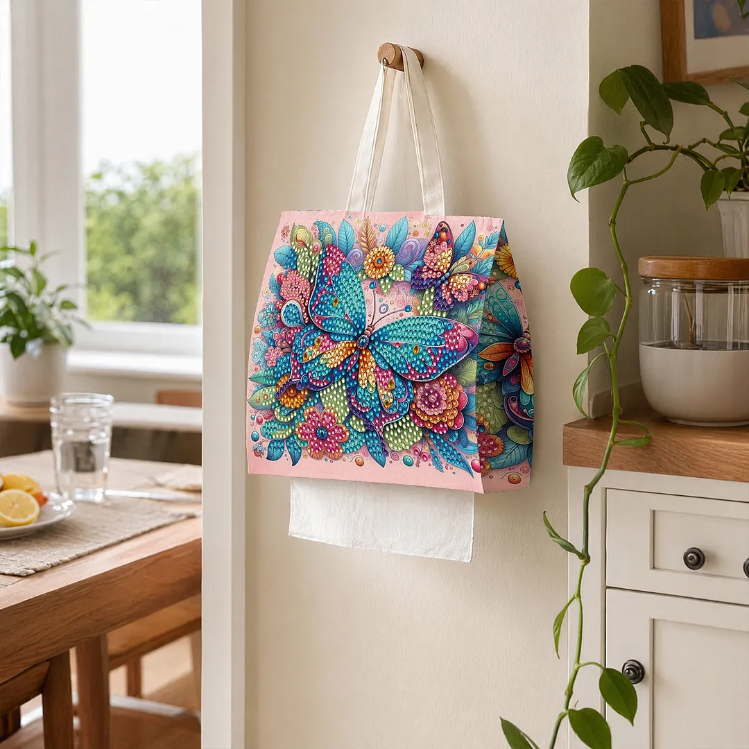 Diamond Tissue Organizer Exquisite Craftsmanship for Bathroom Bedroom Decor (Garden Butterfly)