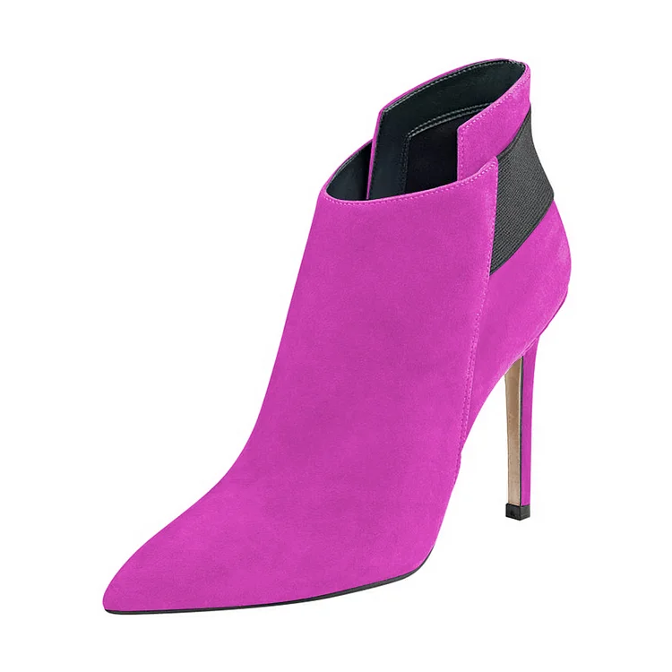 Fuchsia Pointy Toe Suede Stiletto Ankle Booties - Fashionable Option! Vdcoo