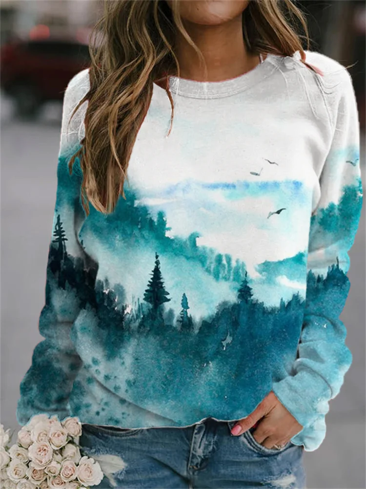 Forest Landscape Watercolor Art Sweatshirt