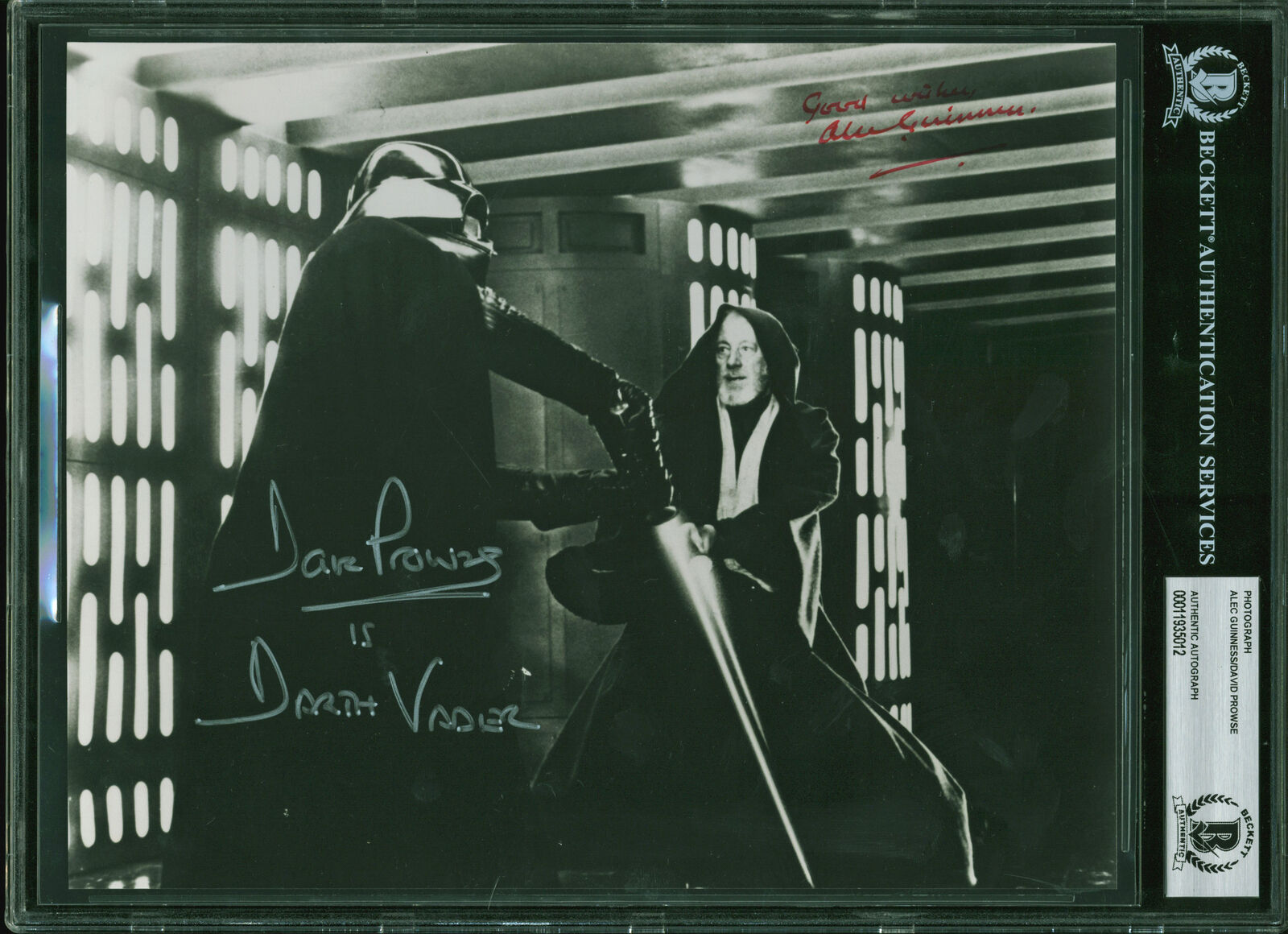 Alec Guinness & David Prowse Star Wars Signed 8x10 B&W Photo Poster painting BAS Slabbed & LOA