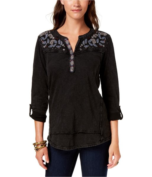 Style & Co. Womens Embroidered Henley Shirt - Shop Trendy Women's Fashion | TeeYours