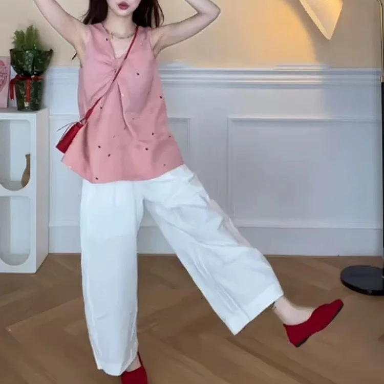 Sdrawing Sdrawing Winter New Fashion Casual Super Fire Age Reduction Ribs Simple Collar Pink Cotton Vest Woman