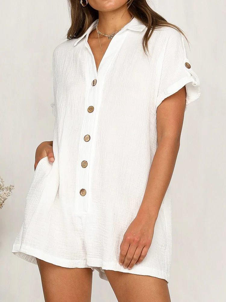Women's Jumpsuits Shirt Button Pocket Casual Jumpsuit