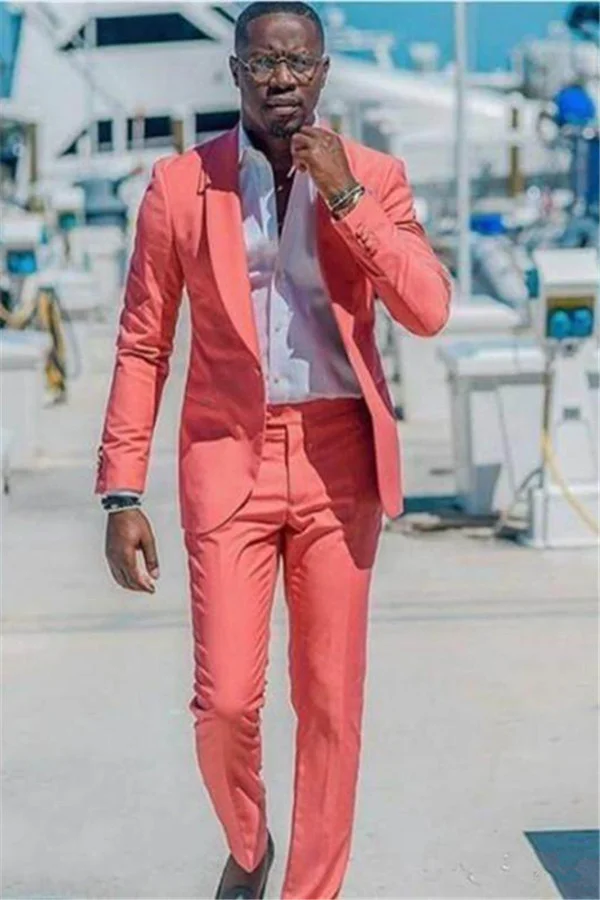 Simple Prince Suit For Wedding 2 Pieces With Peach Shawl Lapel