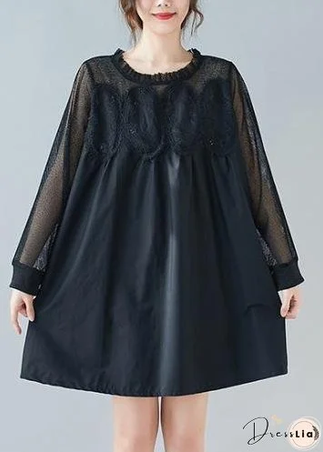Handmade O Neck Patchwork Lace Dresses Shape Black Dresses