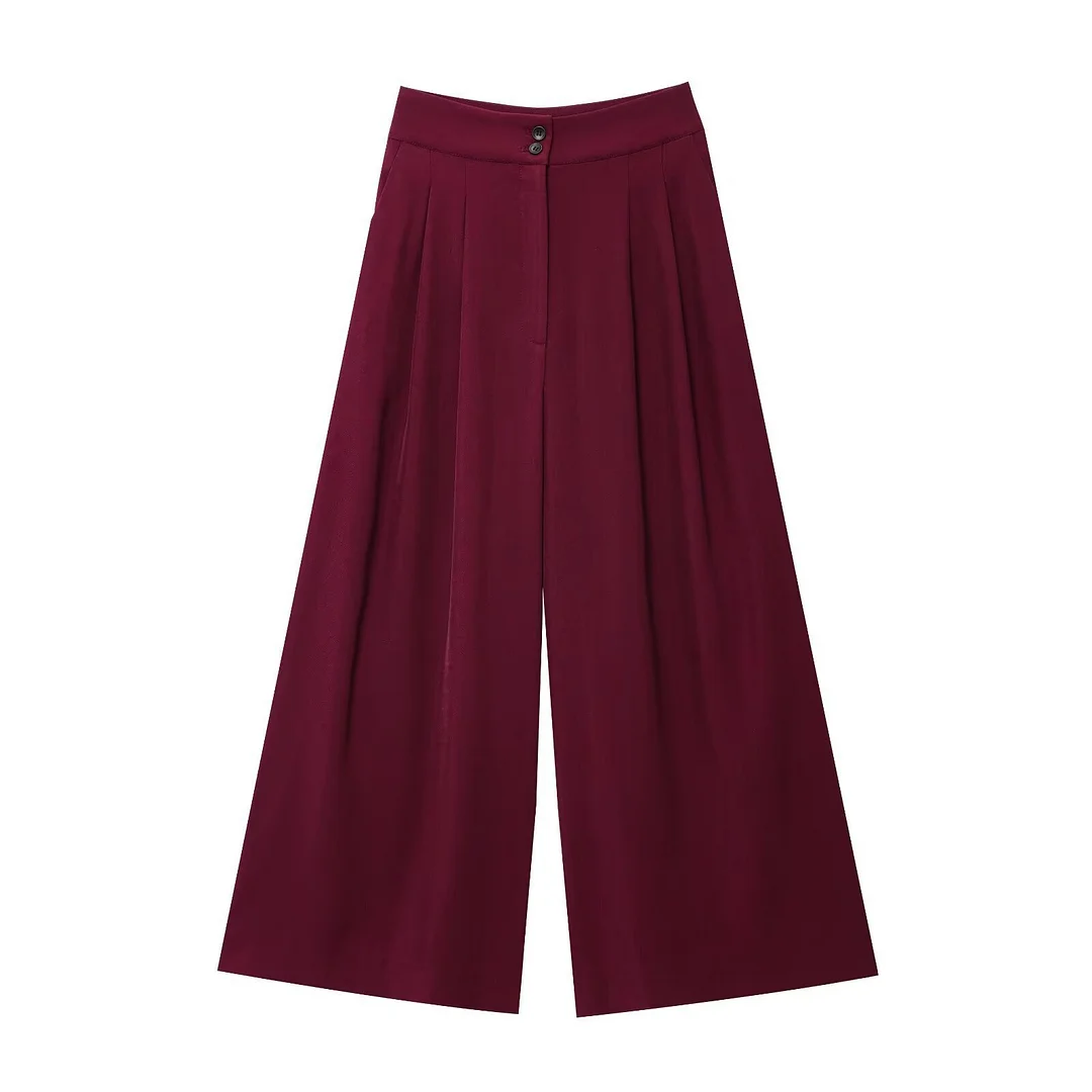 Nigikala Nigikala Women's 2025 Summer New Fashion Retro Waist Design Cardigan Top Broad Leg Trousers Set