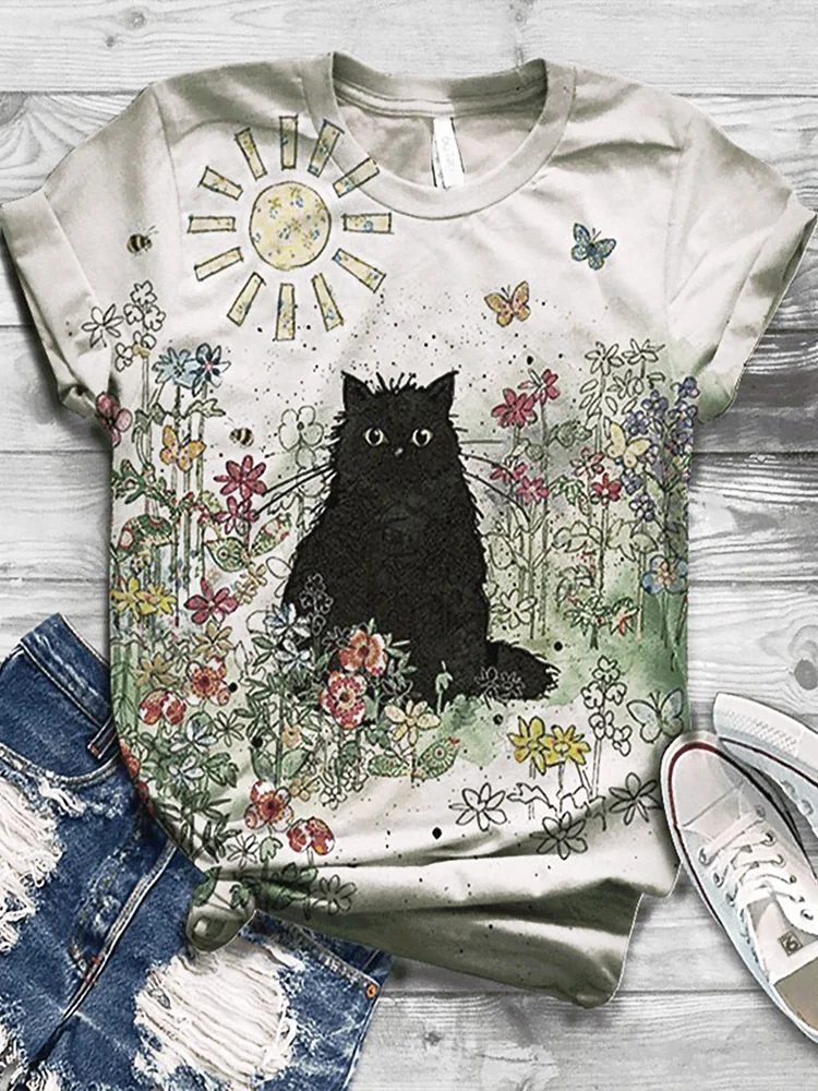 Plus Size Animal Printed Short Sleeve T-Shirt