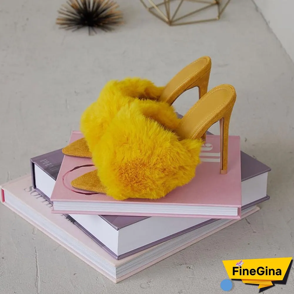 Women Shoes Rabbit Fur High Heel Sandals Slippers Luxury Sandals
