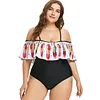 Plus Size Swimwear Women Feather Printed Open Shoulder Large Size 1 One Piece Swimsuit Plus Size Bodysuit Large Size 3XL 4XL