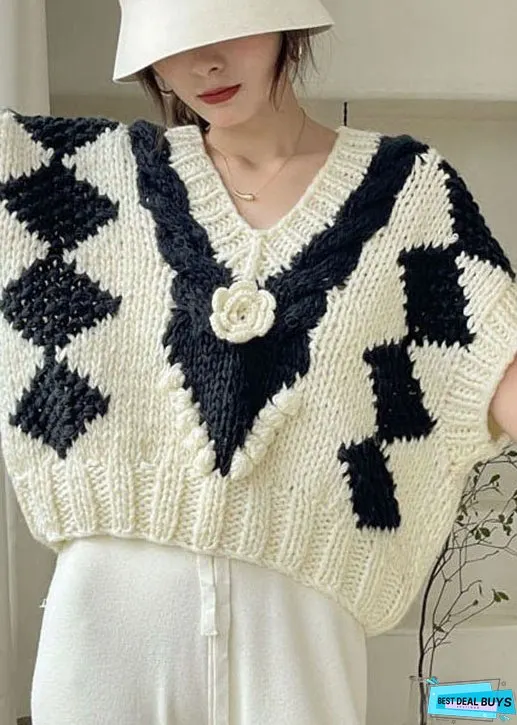 Women White V Neck cozy Knit Tank Tops Sleeveless