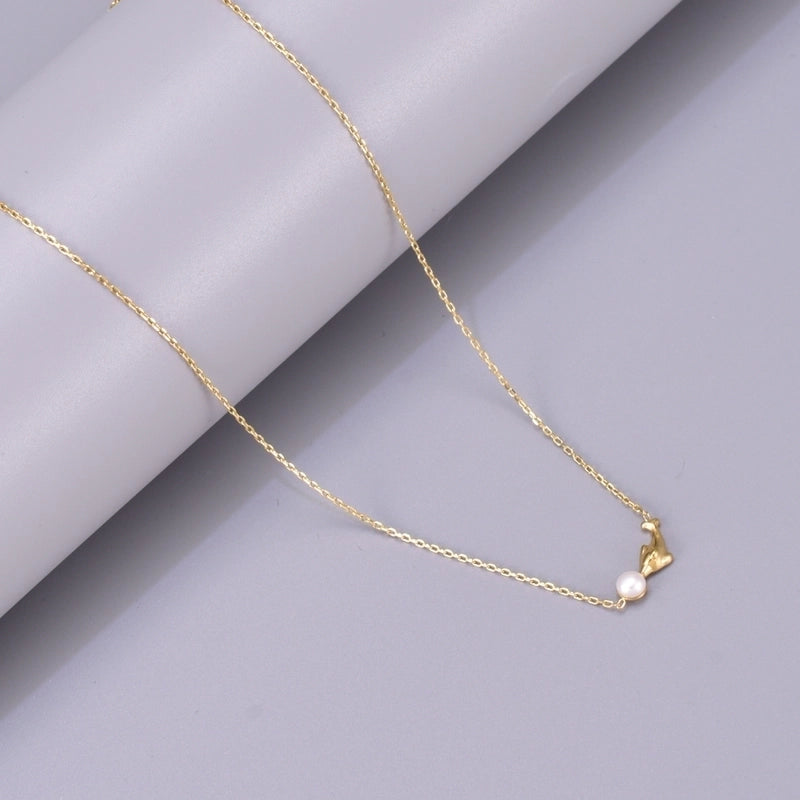Cute Minimalist Dolphin 304 Stainless Steel Titanium Steel Pearl 18K Gold Plated Inlay Necklace