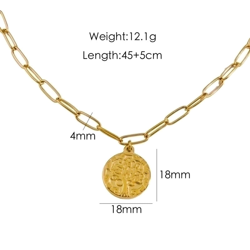 2 Pairs 304 Stainless Steel 14K Gold Plated Hip-Hop British Style Plating Inlay Sun Tree Dollar Natural Stone Pendant Necklace