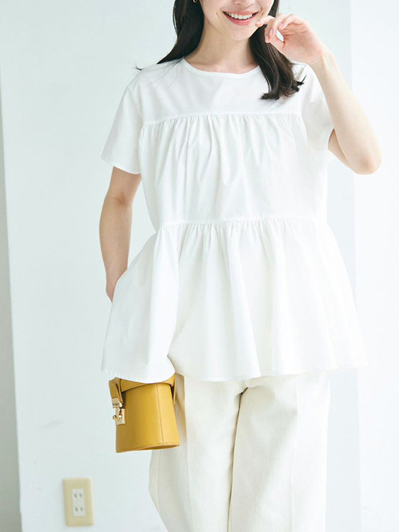 Double Layer Pleated Round Neck Short Sleeve Loose Top