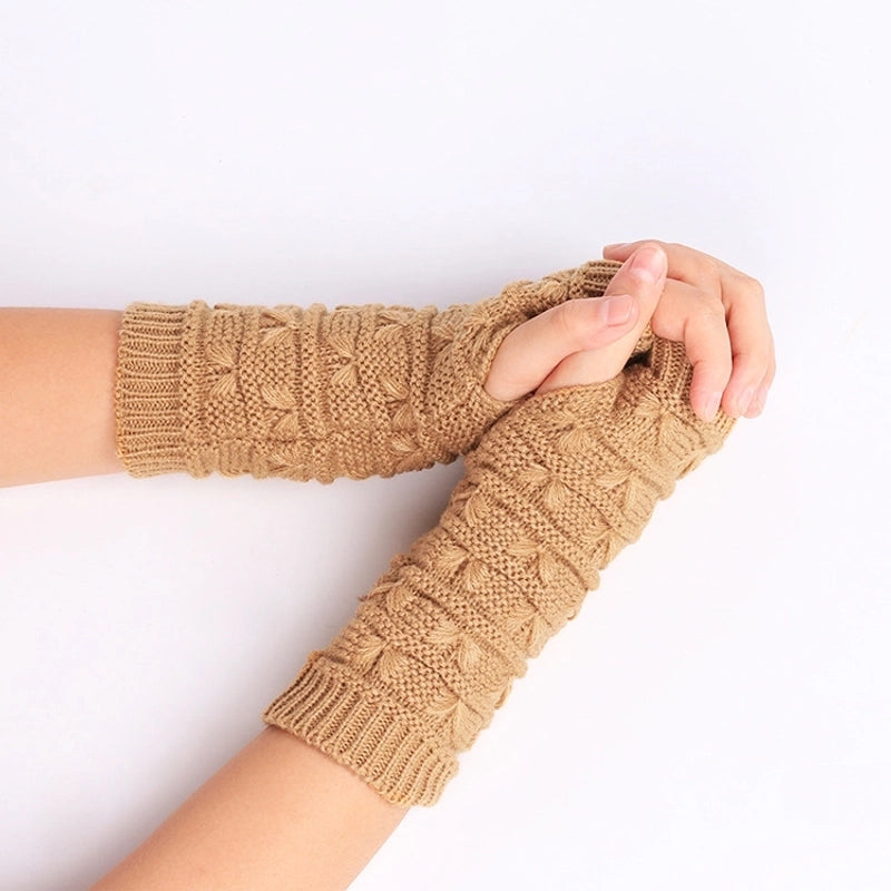 Wool Gloves Winter Cold-proof Knitted Warm Half-finger Computer Gloves Autumn And Winter Women’s Thickened Winter Sleeves