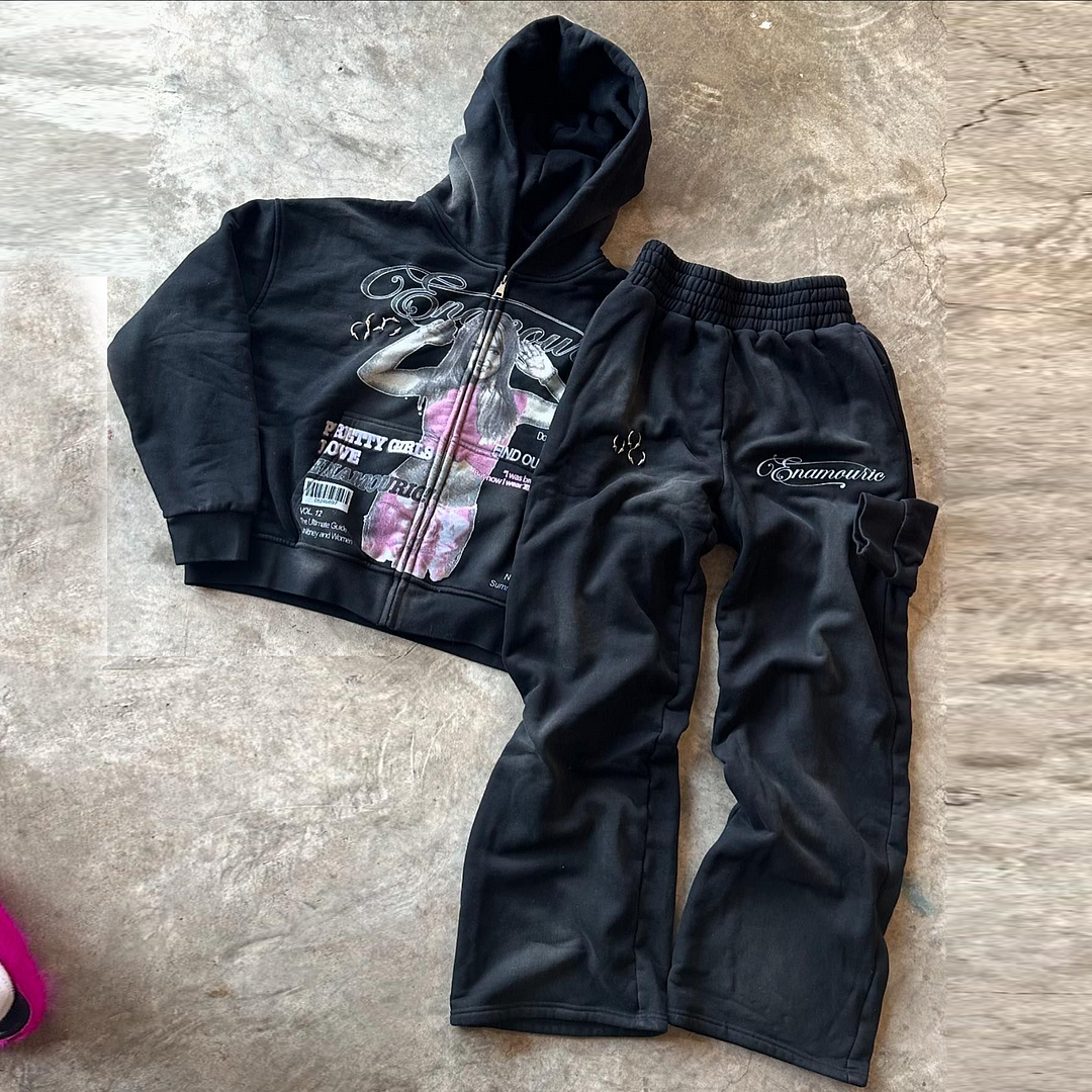 Retro Personalized Zipper Sweatshirt Set