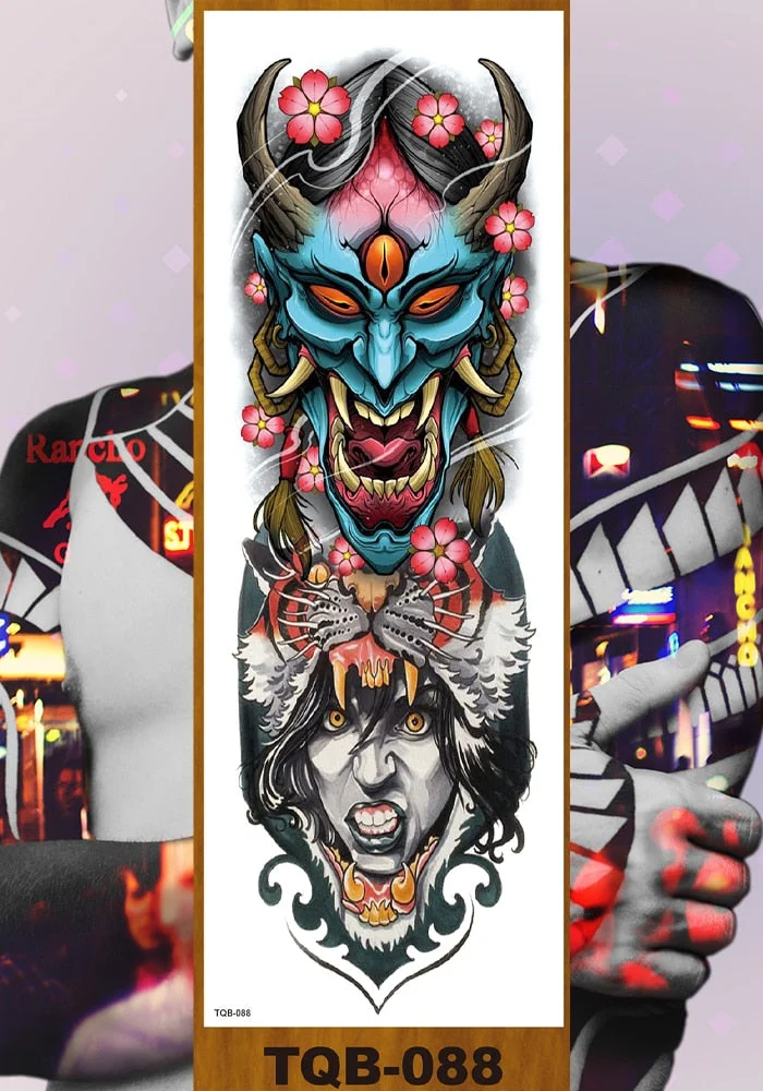 Full Flower Arm Temporary Tattoo Sticker Man Woman Body Leg Art Fake Tatoo Beauty & Snake Bear Owl Fox Mermaid Egypt Queen Sexy