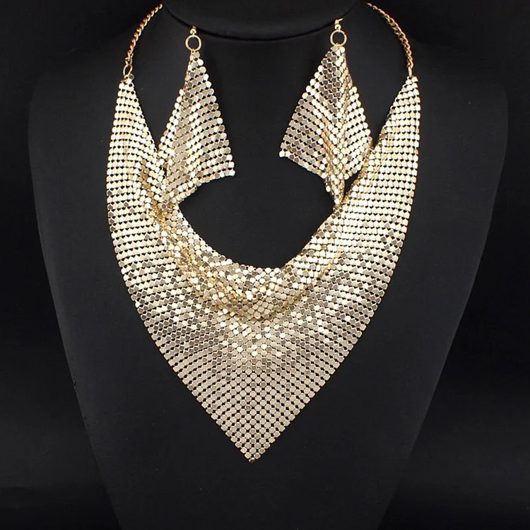 Leopard Sequin Triangle Scarf Necklace & Earrings 2Pcs Set