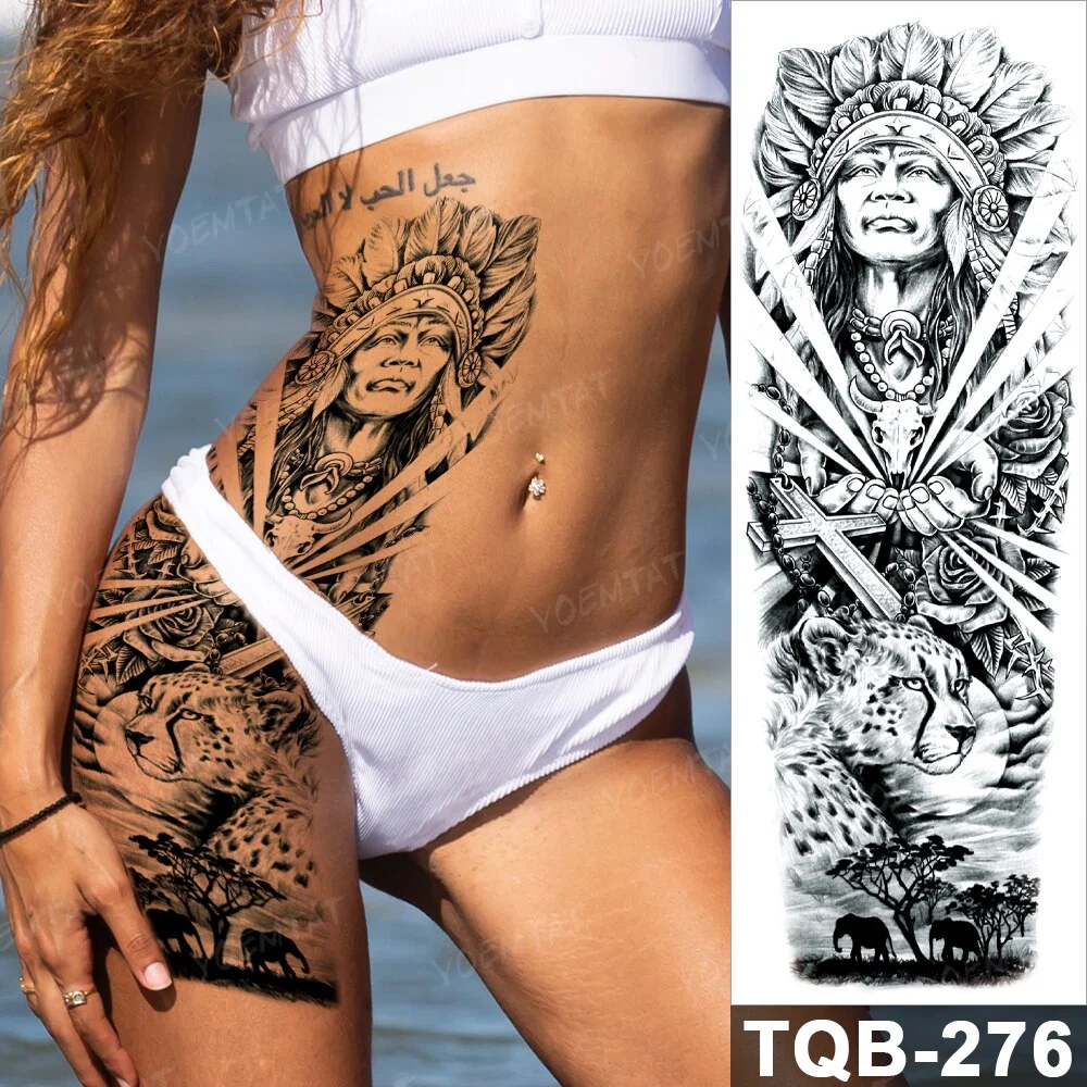 Sdrawing Arm Waterproof Traditional Temporary Tattoo Stickers Women Men Black Line Flowers Koi Crane Thigh Body Art Fake Tattoos