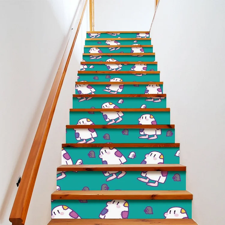 The Stairs to Stick Halloween-cartoon-ghost-sheet-repeat-blue-green  customized, personalized, gift