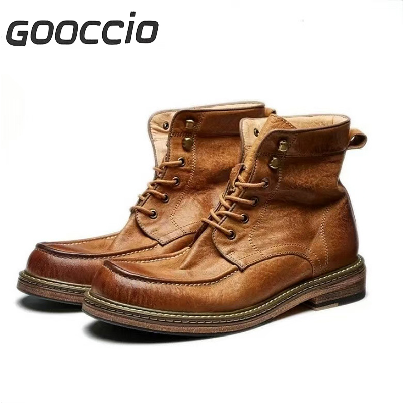 DT191 Retro-Style  Horsehide Martin Boots For Men GOOCCIO   